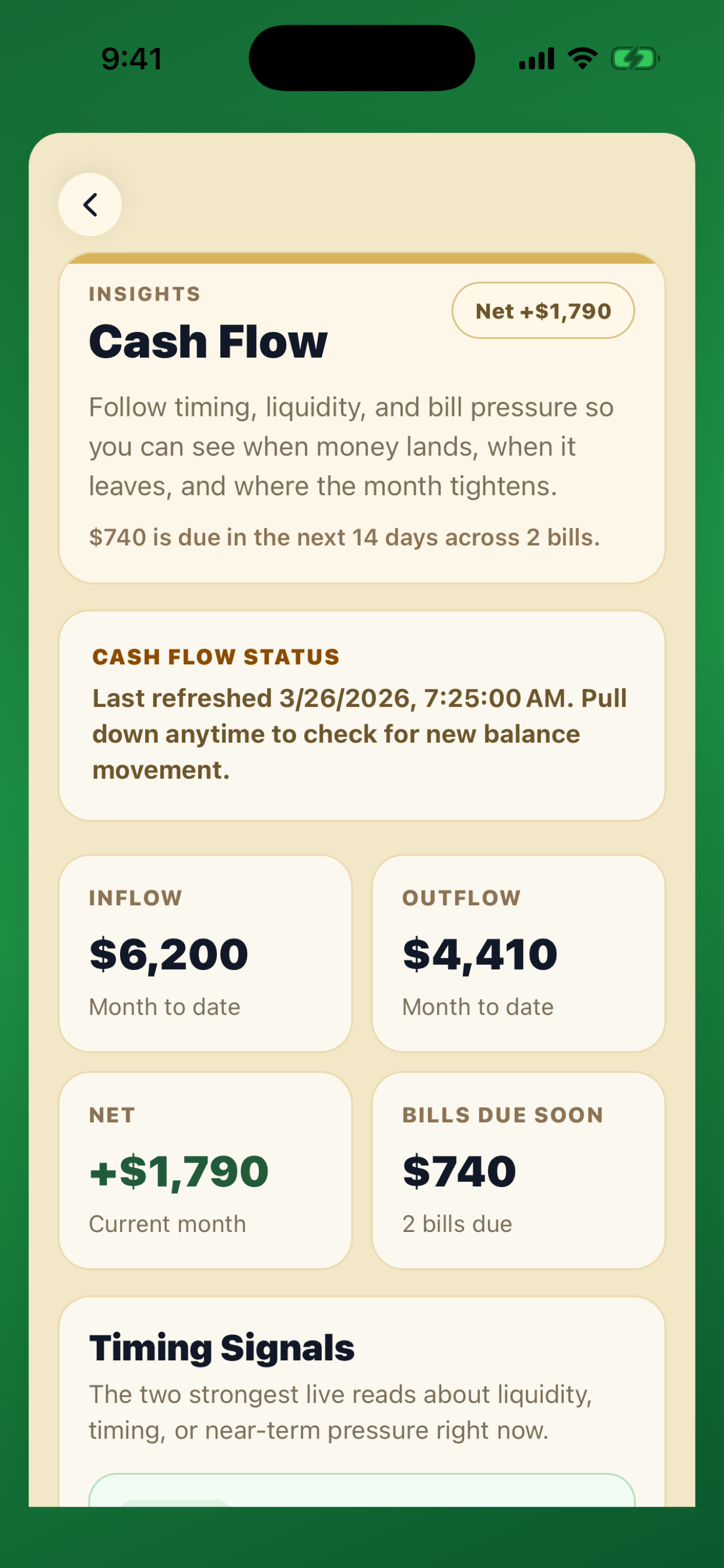 Centscribe cash flow screen