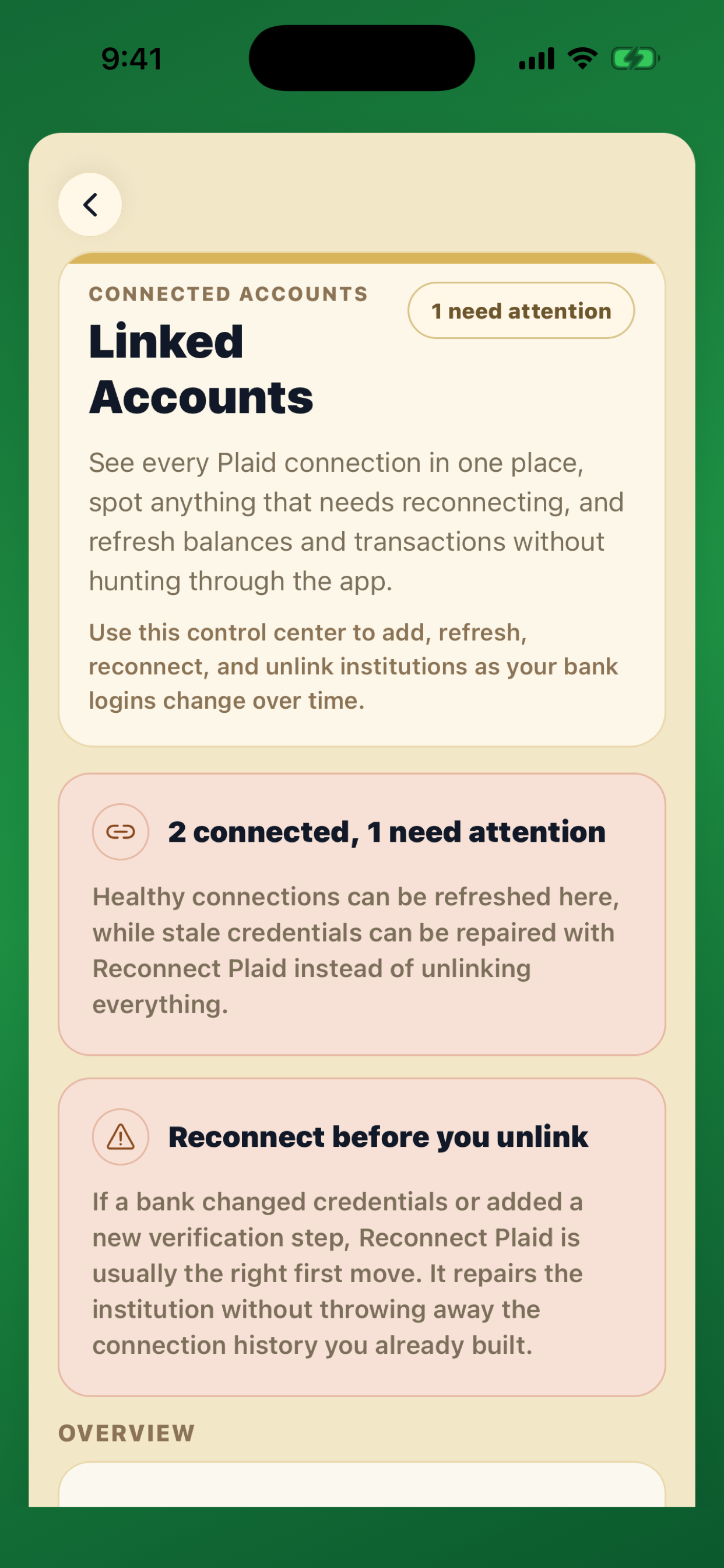 Centscribe account connections screen
